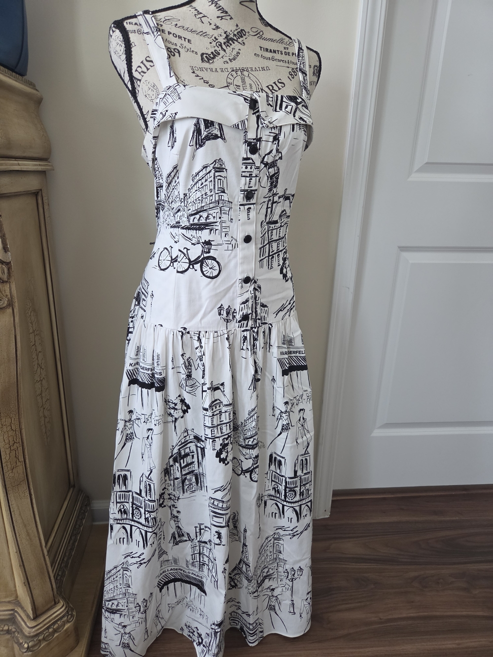 Karl Lagerfeld White Maxi Dress with Black City Print - Picture 5 of 15